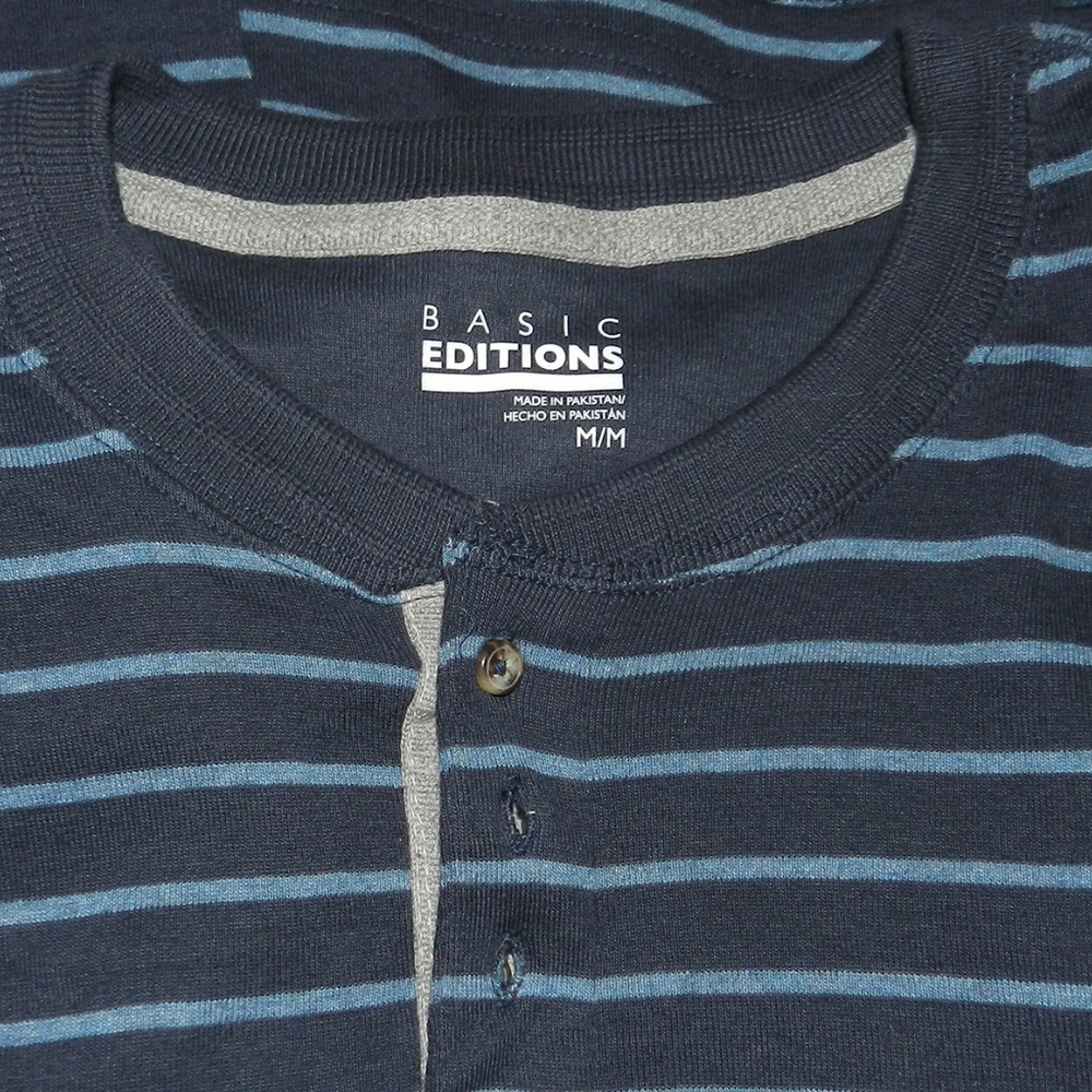 Basic Editions Men's Medium Blue LS Henley Shirt